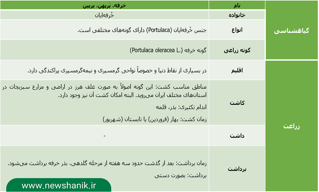 گیاهشناسی و نحوه زراعت (کاشت، داشت، برداشت) تخم خرفه